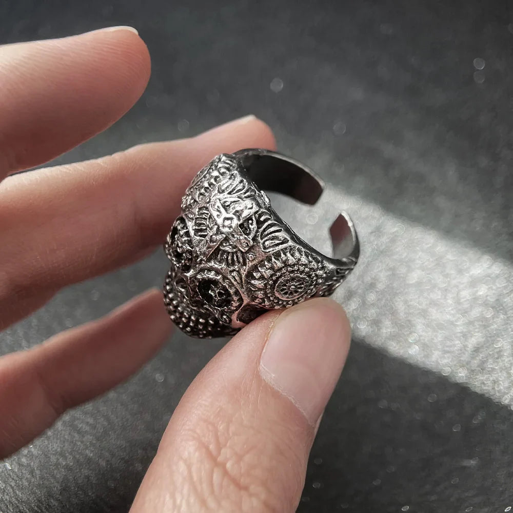 Steampunk Adjustable Open Cross Skull Ring - Luxuryurbanwear