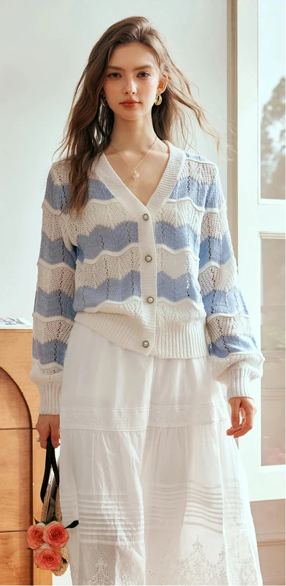 Fashionable Spliced Striped Knitted Cardigan - Luxuryurbanwear
