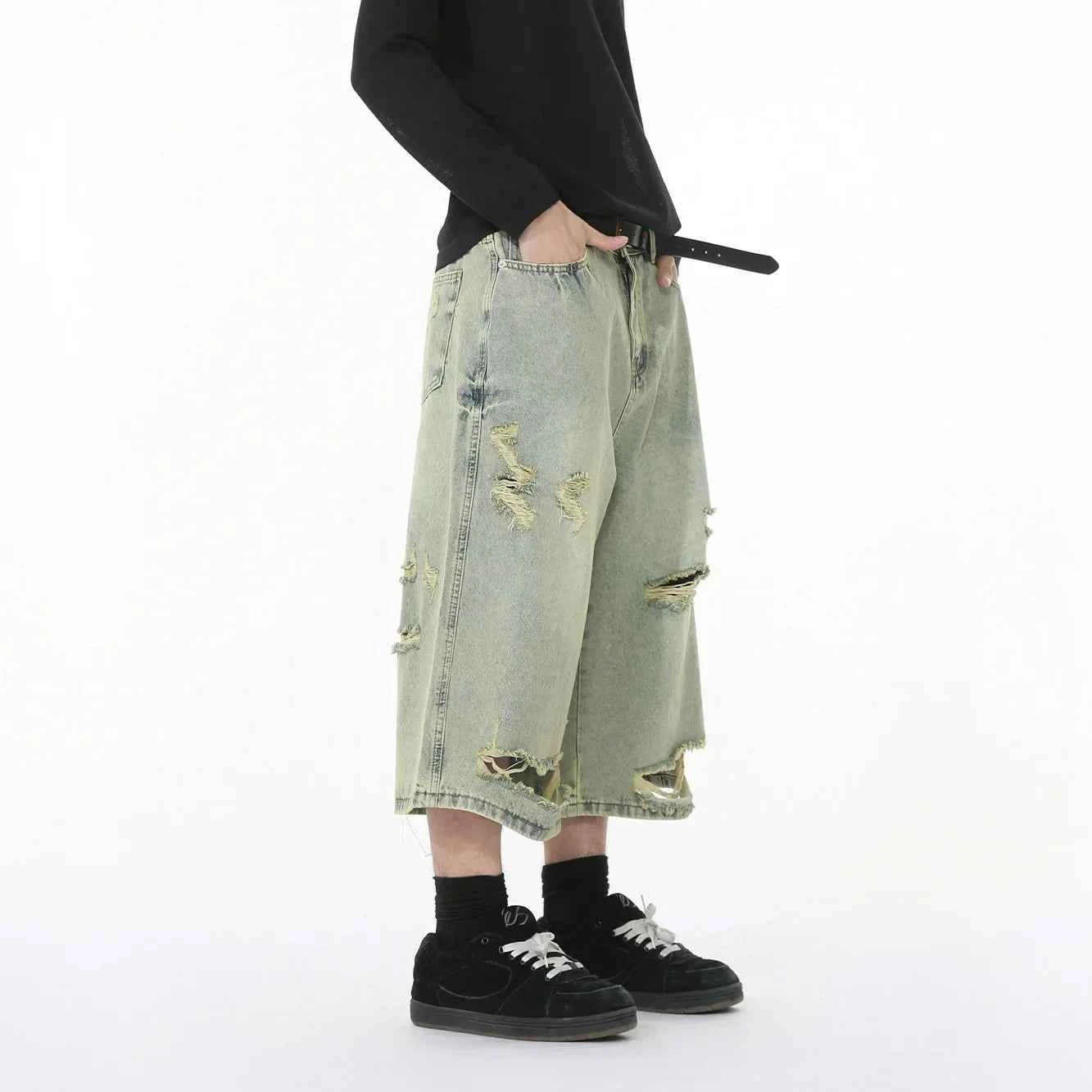 Colorful Gradient Distressed Wide Leg Jorts