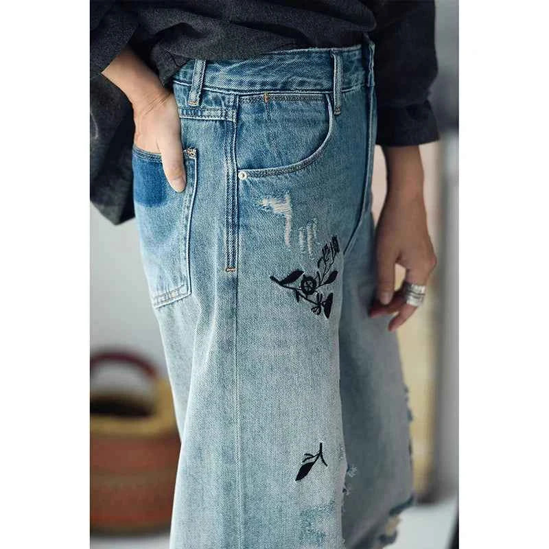 Vintage Distressed White Western Jeans