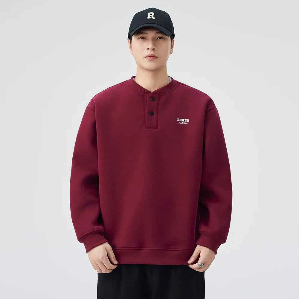 Soft Comfortable Casual Henley Neck Sweatshirt