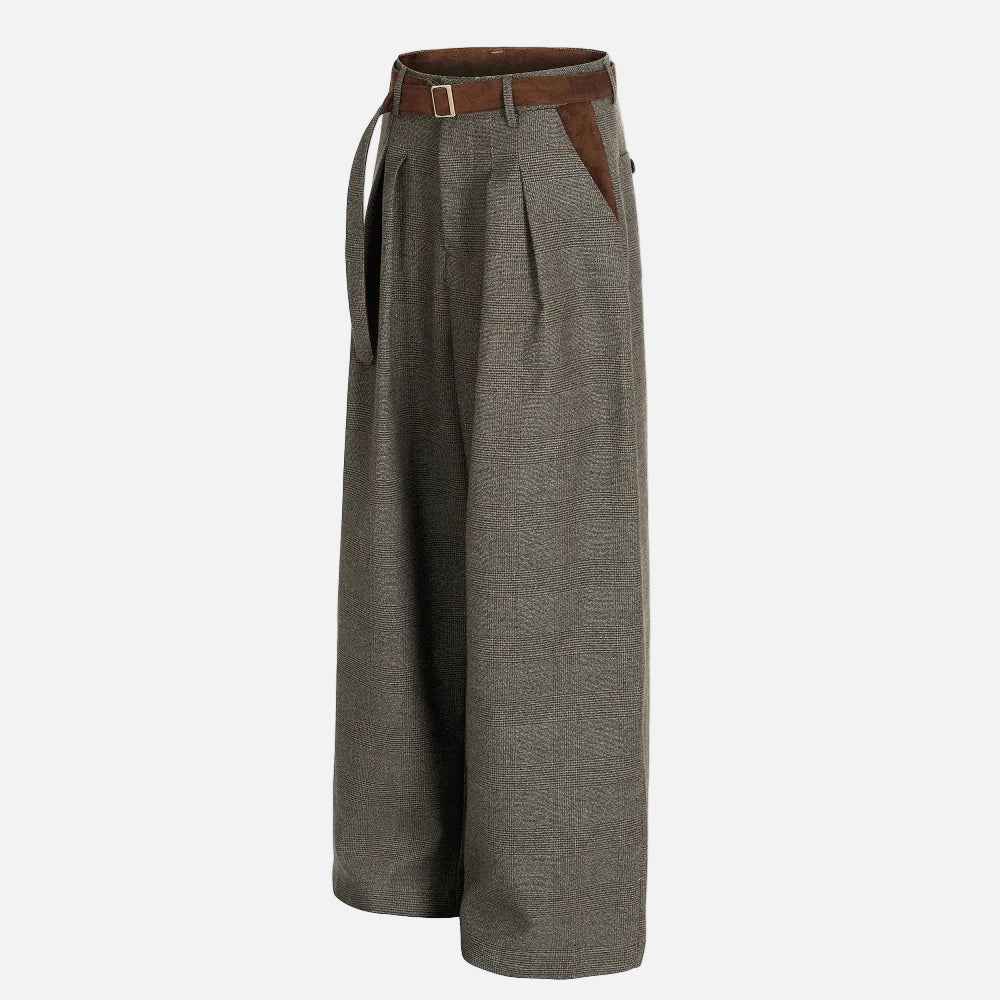 Versatile Patchwork Houndstooth Suit Pants