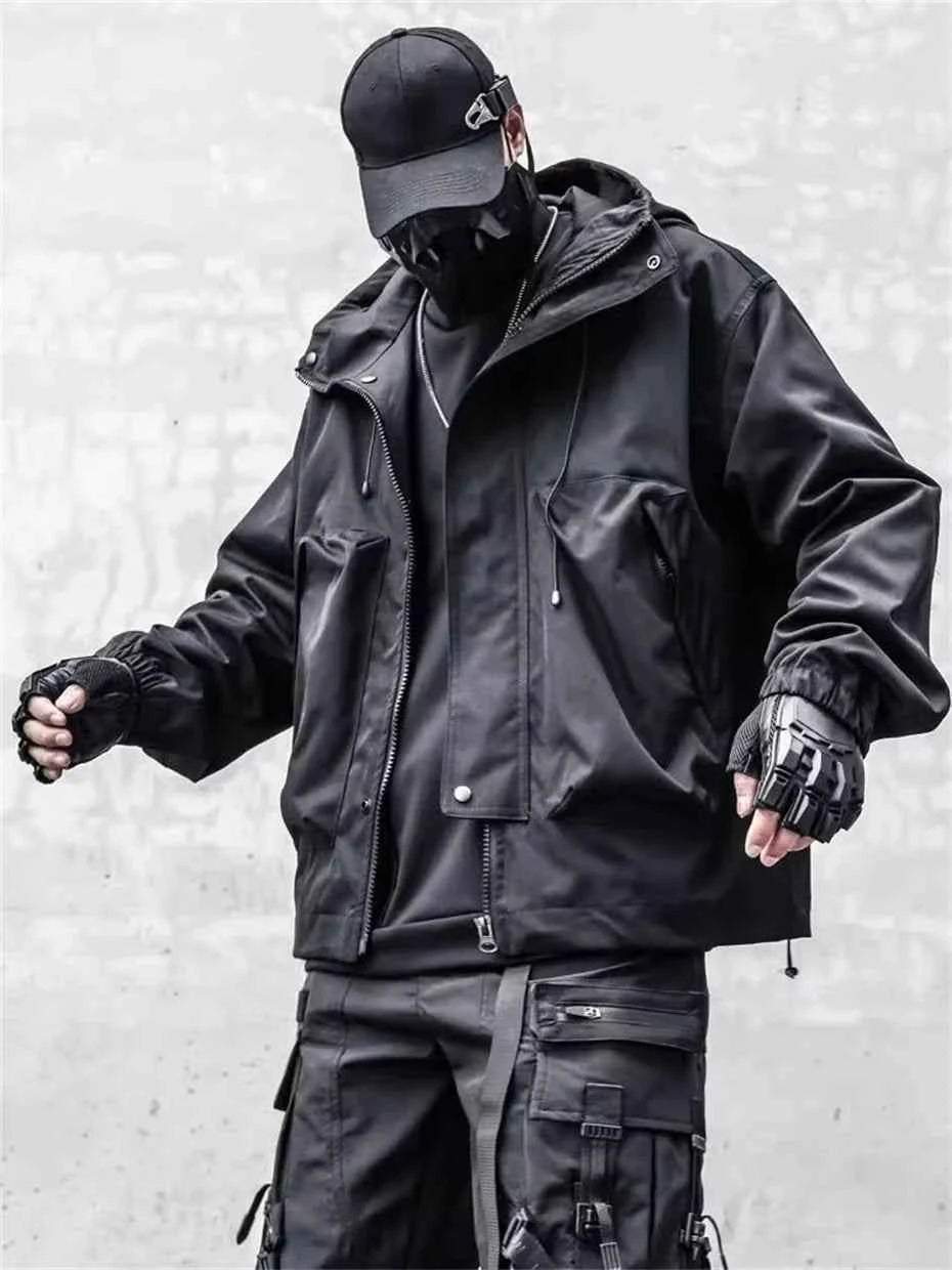 Windbreaker Oversize Tactical Cargo Hooded Jacket