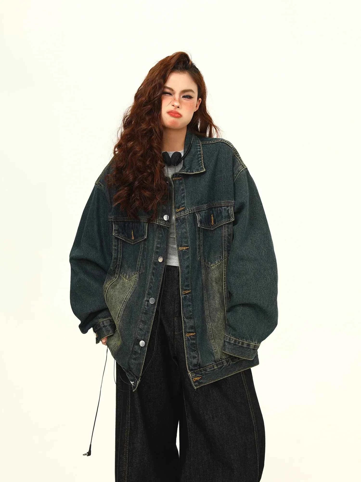 Women Black and Gray Denim Jacket