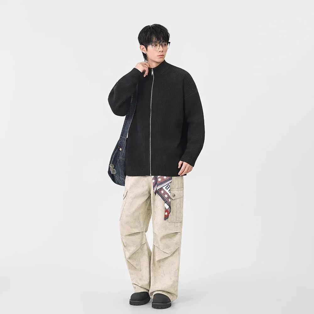 Cozy Ribbed Knit Mock Neck Cardigan