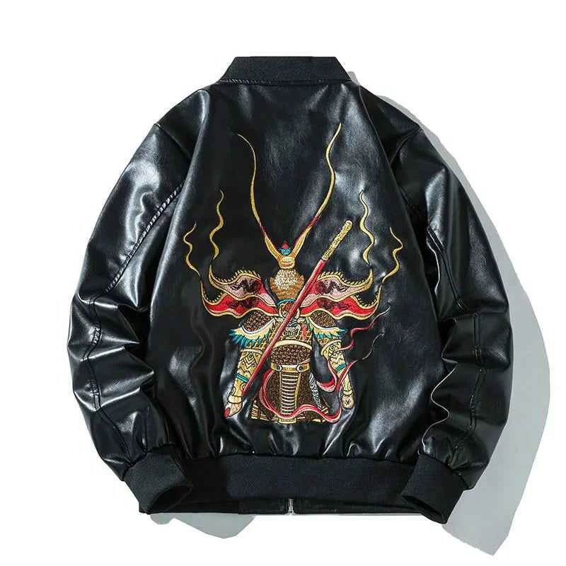 Autumn Yokosuka Embroidered Leather Jacket