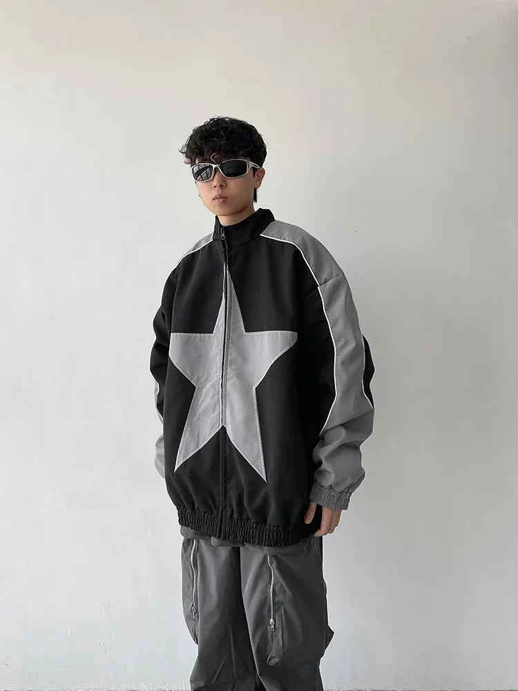 Retro Patchwork Star Varsity Jacket