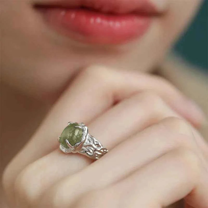 Classic Green Agate Sterling Silver Ring
