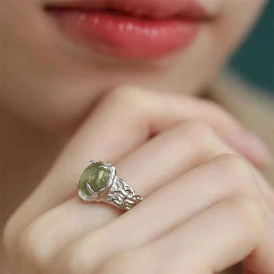 Classic Green Agate Sterling Silver Ring