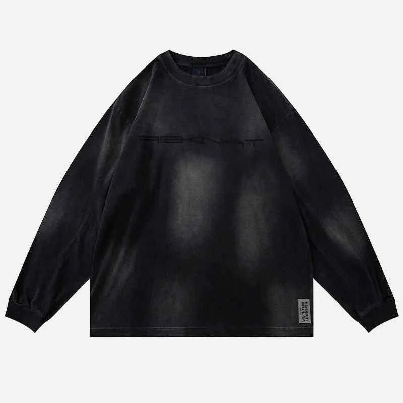 Japanese Style Letter Print Distressed Sweatshirt