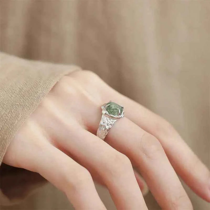 Classic Green Agate Sterling Silver Ring