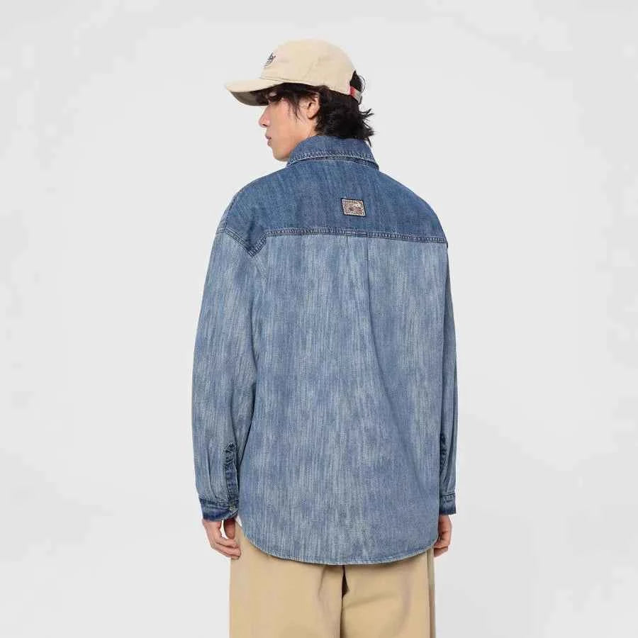 Investment Piece Casual Splice Denim Long Sleeve Shirt