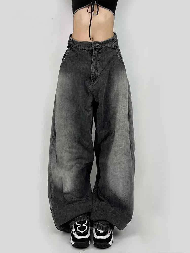 Black Wached High Waist Wide Leg Denim Jeans