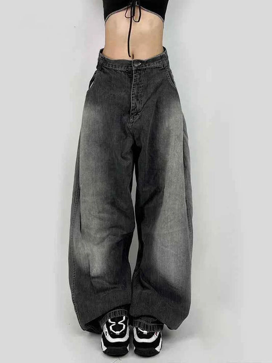 Black Wached High Waist Wide Leg Denim Jeans