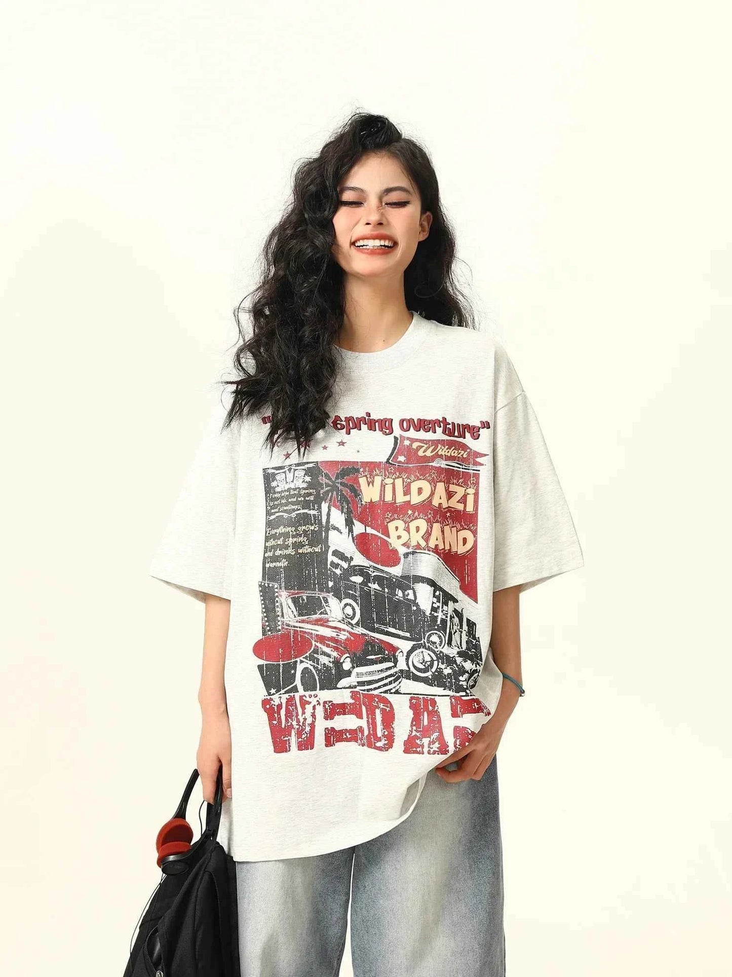 Versatile Retro Printed Crew Neck T-Shirt