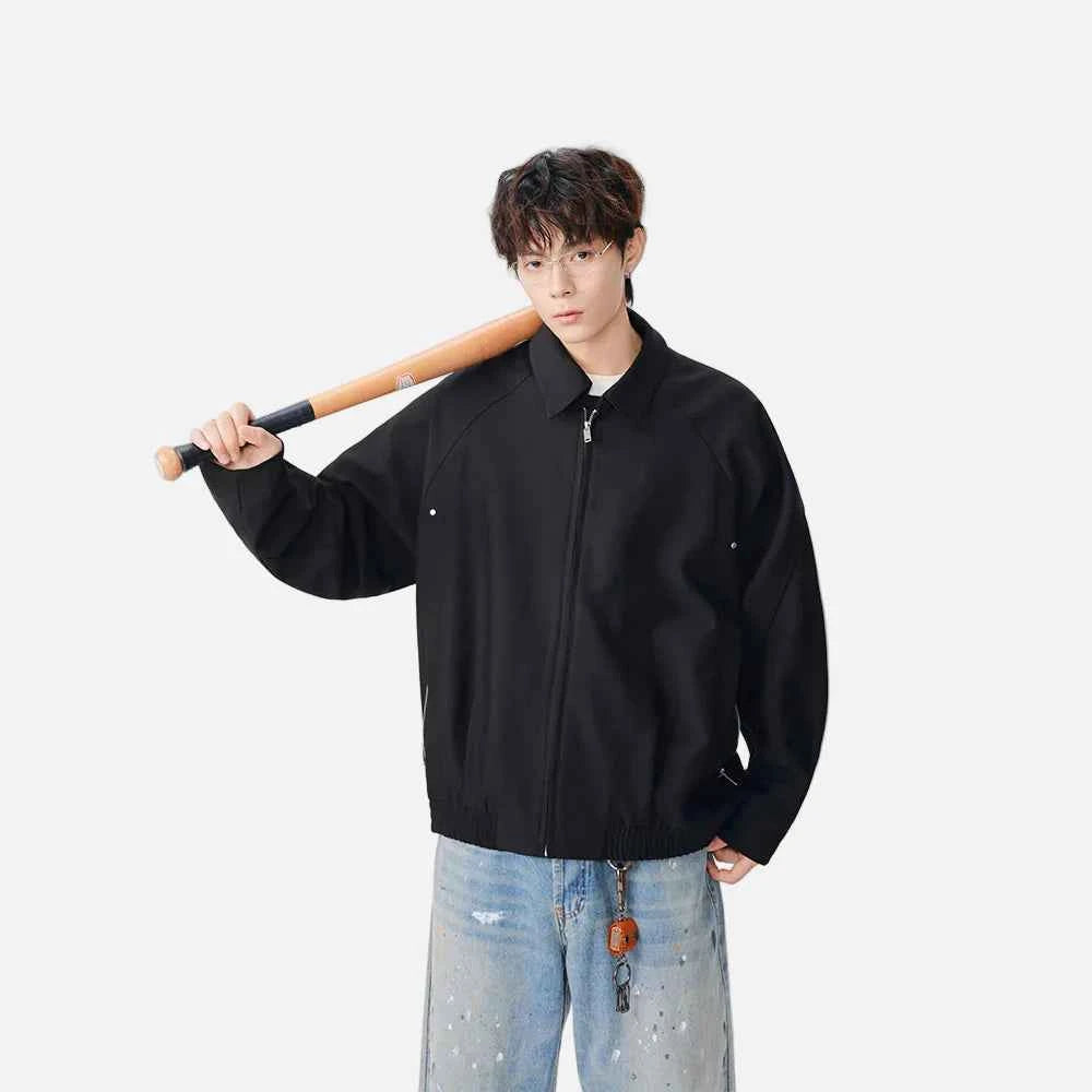 Durable Lapel Loose Fit Zip Up Jacket