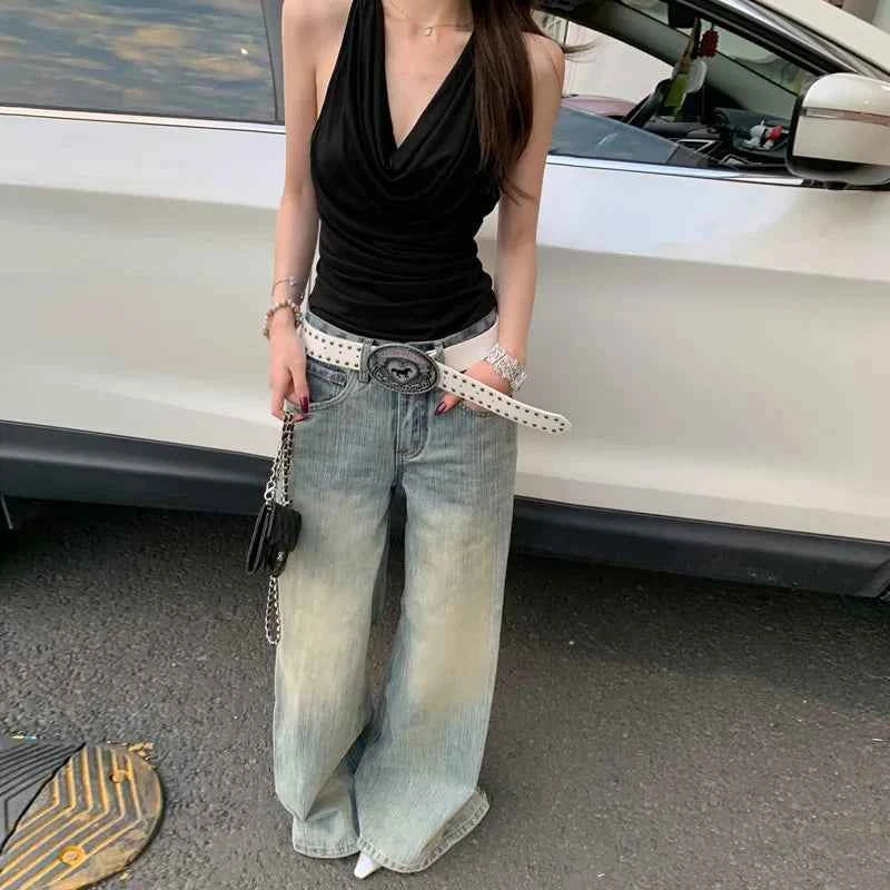Y2K Vintage Low Rise Ripped Wide Leg Jeans