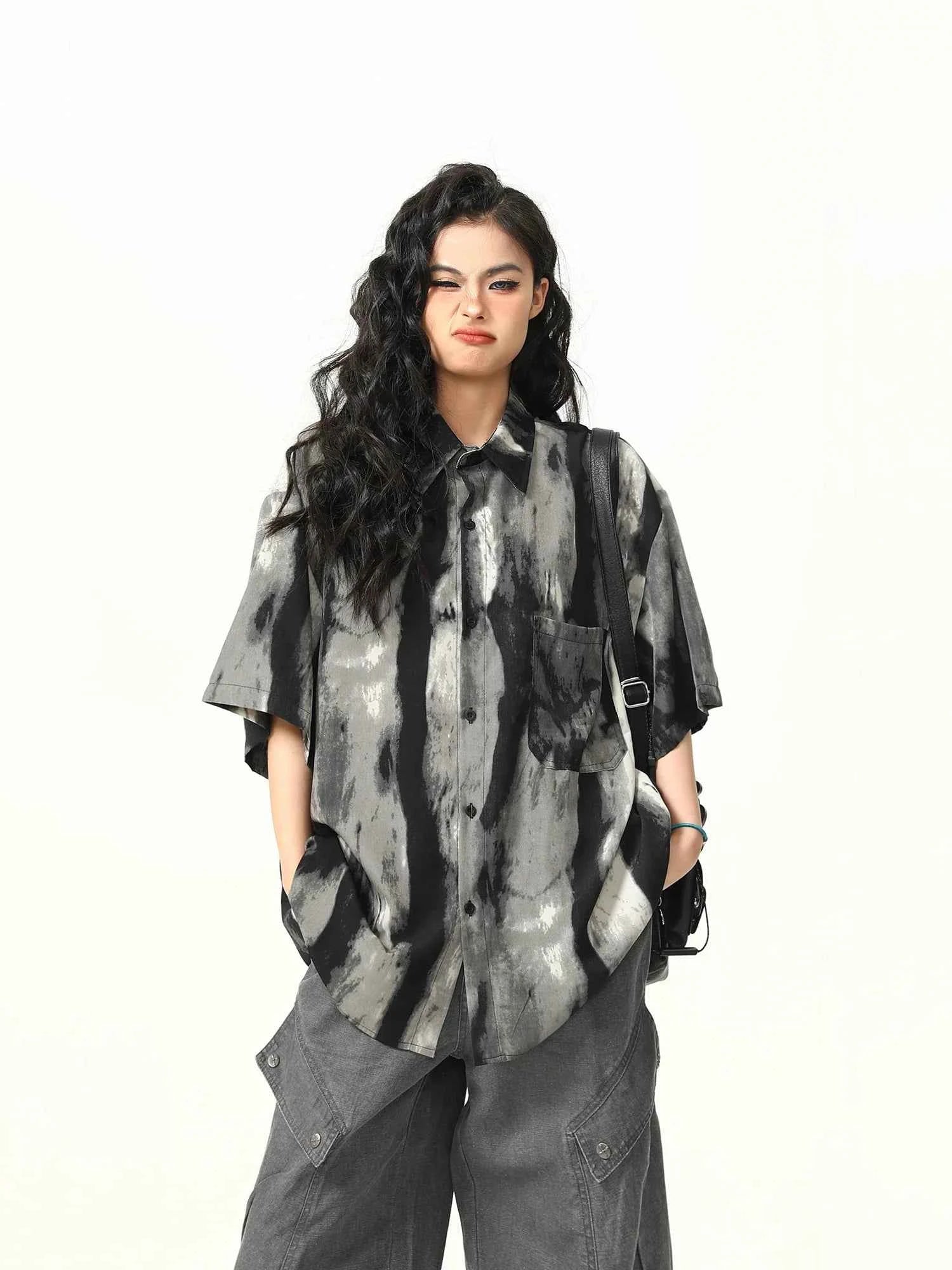 Stylish Lapel Tie Dye Gradient Shirt