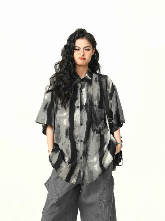 Stylish Lapel Tie Dye Gradient Shirt