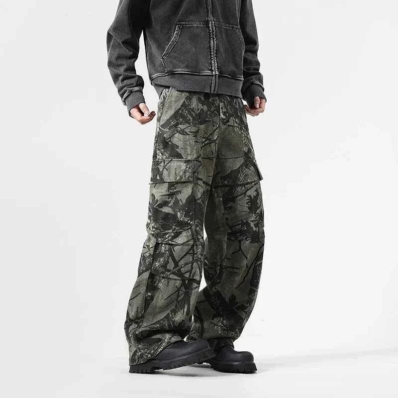 Y2K Leaf Pattern Camouflage Cargo Pants