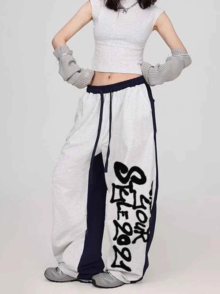 Y2K Streetwear High Waist Letter Patchwork Sweatpants