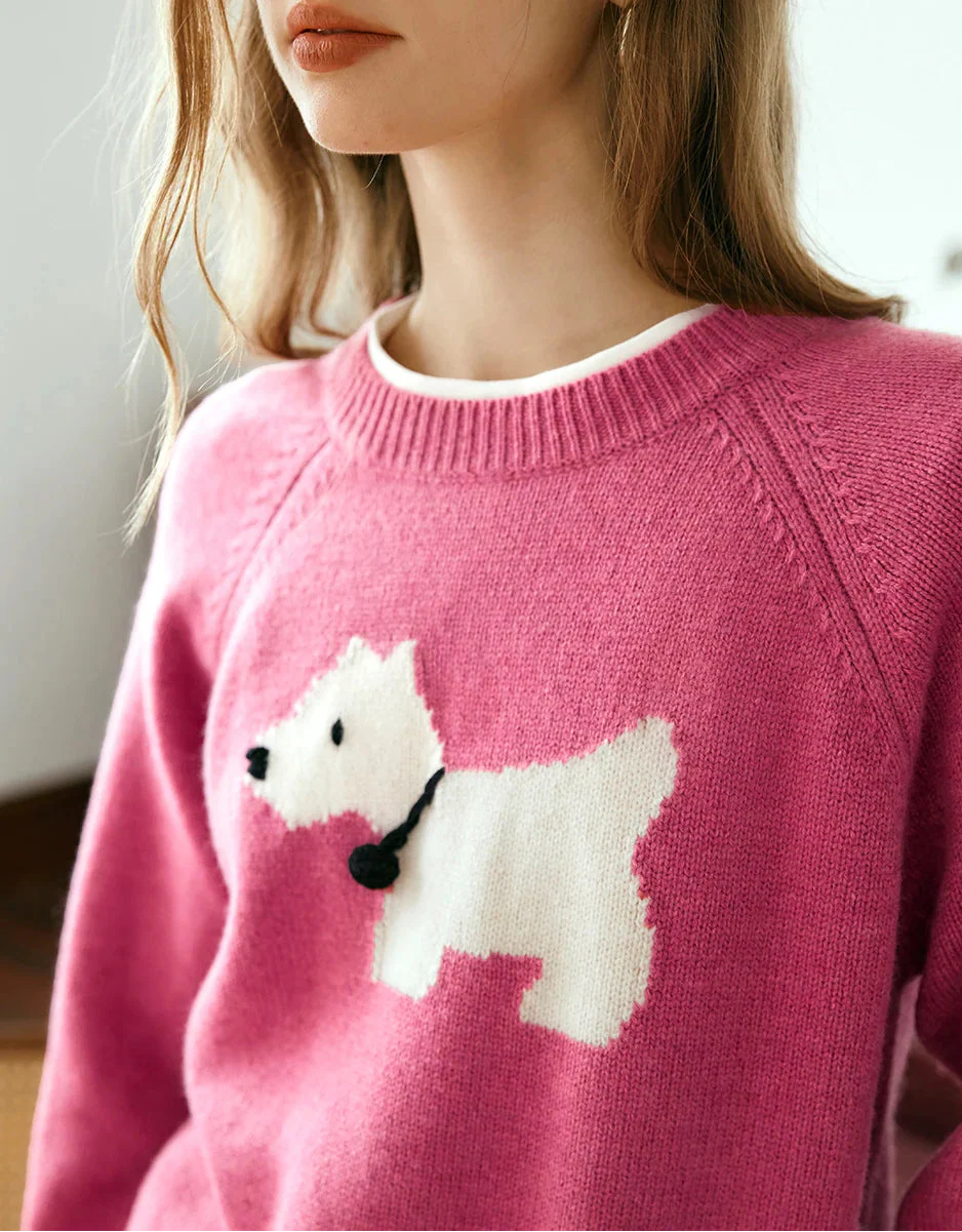 Cozy French Cute Puppy Knit Jumper Sweater - Luxuryurbanwear