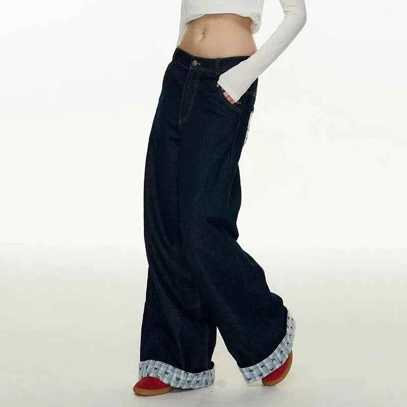 Casual Plaid Patchwork Vintage High Waist Jeans