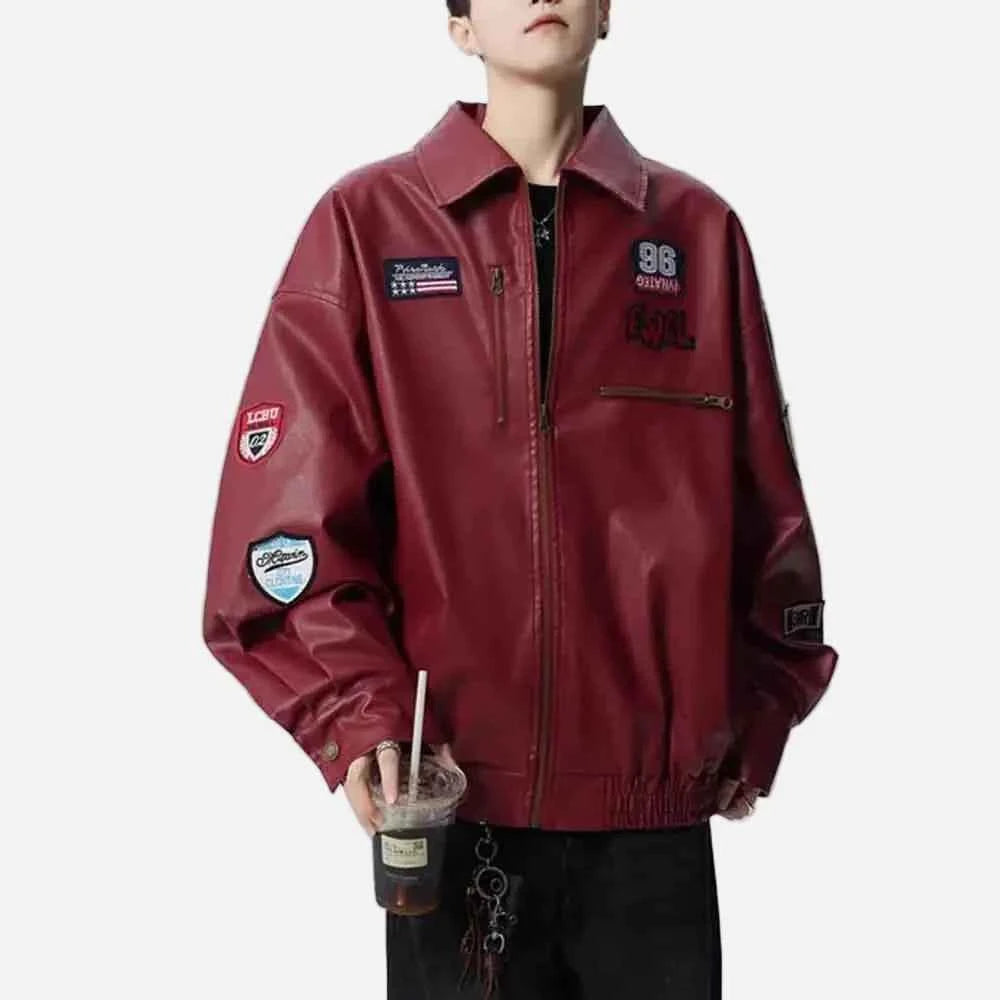 Trendy Retro Embroidered Leather Racing Jacket