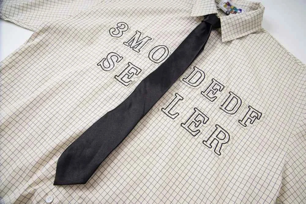 Retro Plaid Embroidered With Tie Long Sleeve Shirt