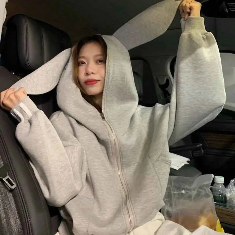 Cozy Oversized Rabbit Ear Hooded Sweatshirt