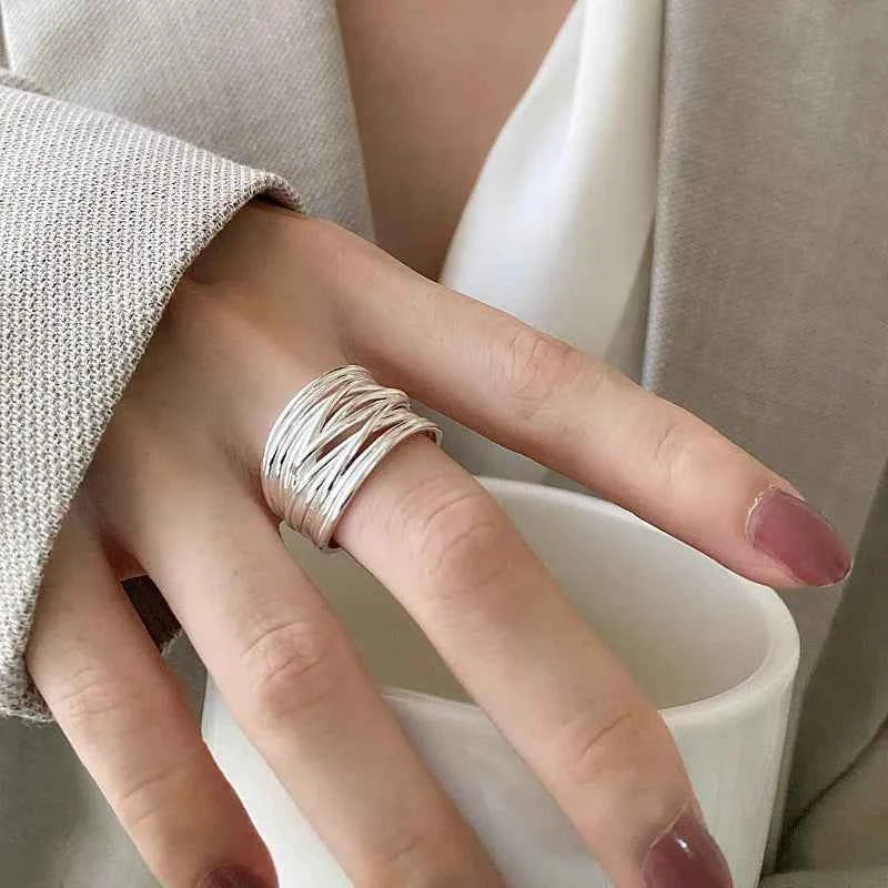 Geometric Twisted Lines Sterling Silver Ring