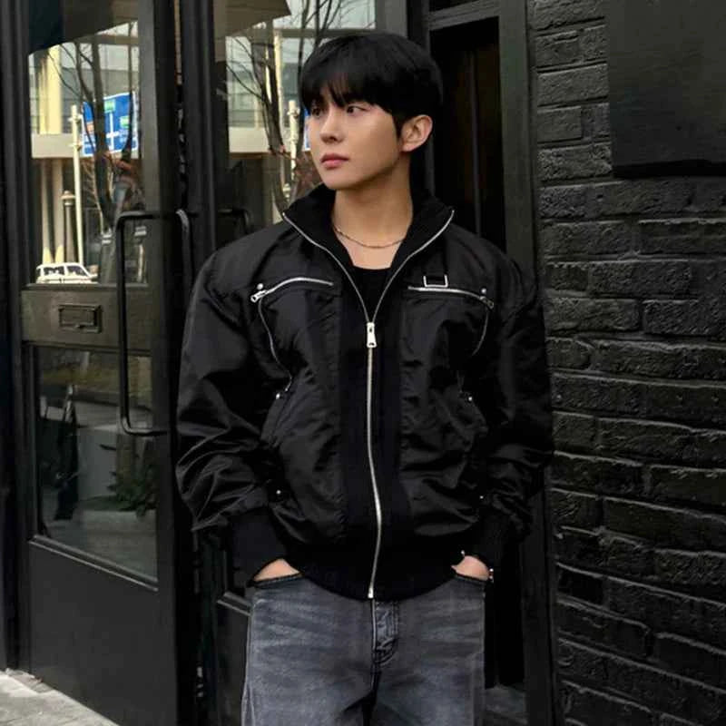 Versatile Patchwork Stand Collar Zipper Jacket