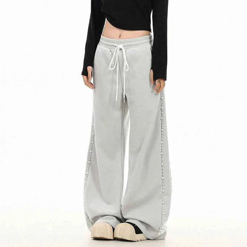 Trendy Pearl Decoration Hip Hop Sweatpants