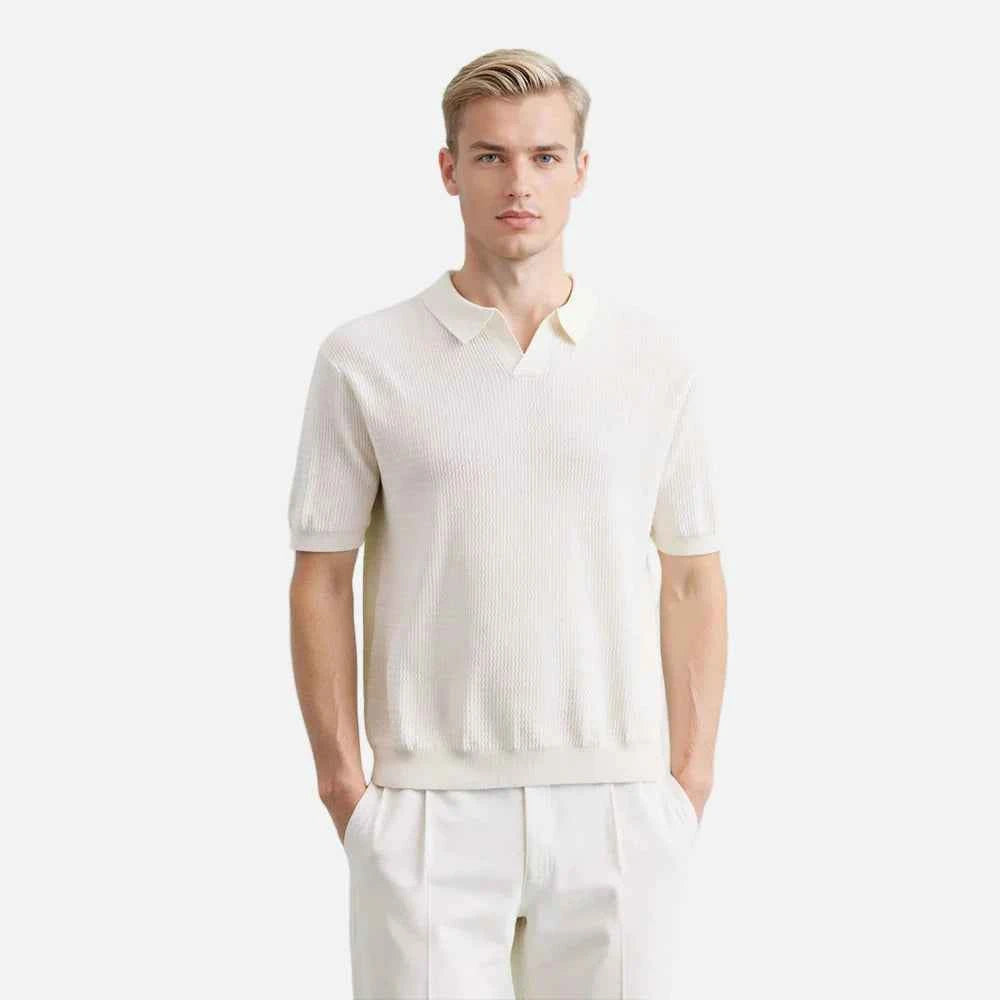 Vintage Wave Texture Knitted Polo T-Shirt