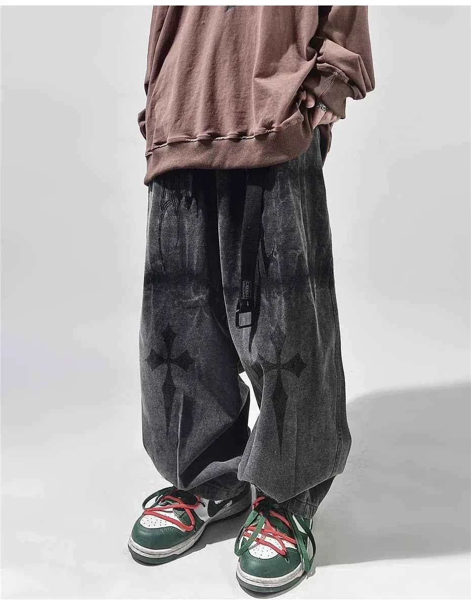 Vintage Gothic Embroidery Wide Leg Jeans