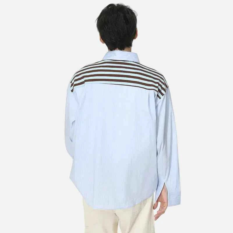 Classic Striped Fake Two Piece College Style Shirt