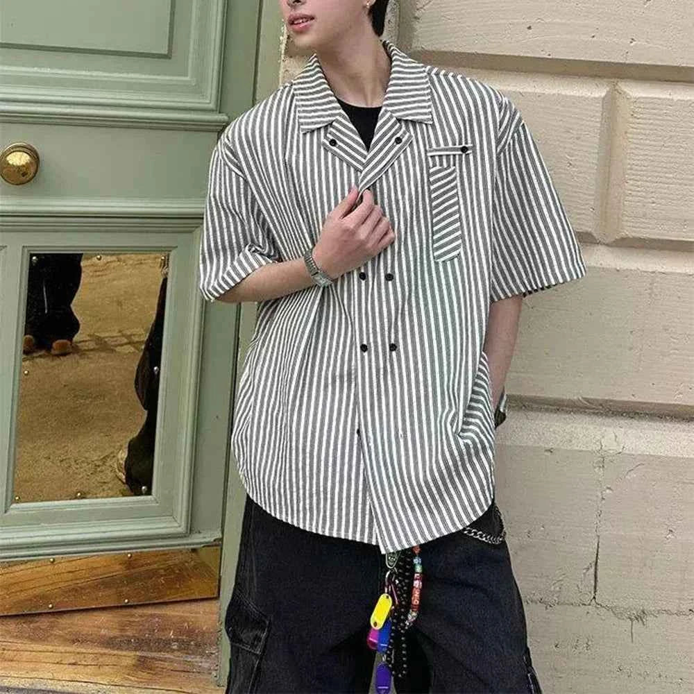 Y2K Retro Vertical Striped Short Sleeve Shirt