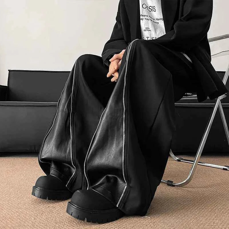 Men's Modern Patchwork Wide Leg Leather Pants