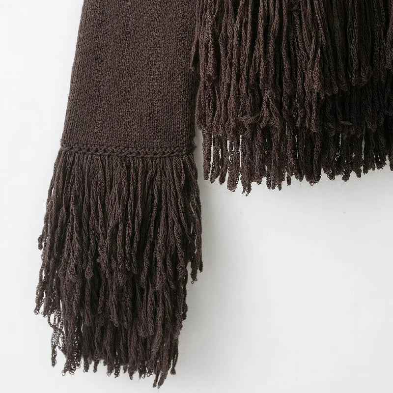 Perfect Fit Taseel Coffee O-Neck Collar Knitted Cardigan
