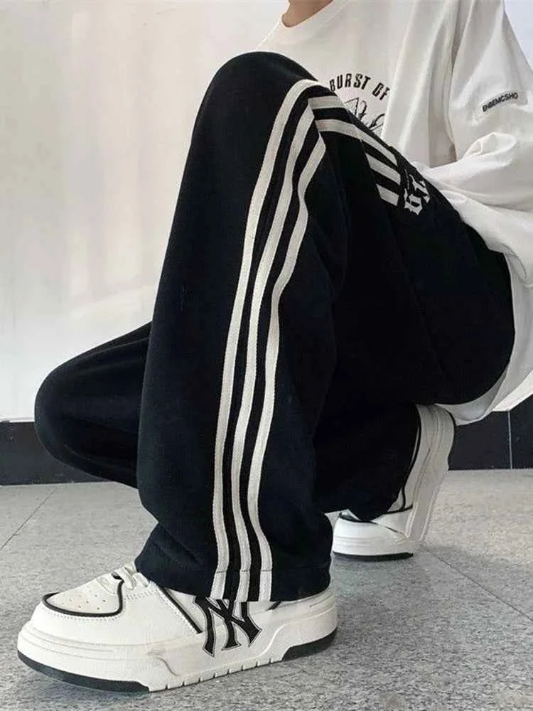 Casual High Waist Striped Black Sweatpants