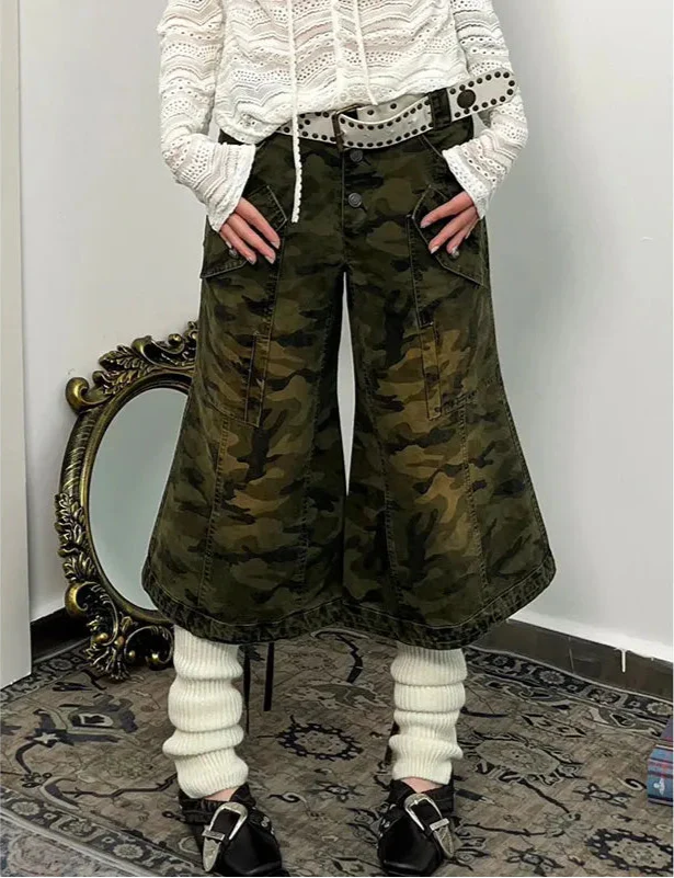 Streetwear Camouflage High Waist Wide Leg Jorts - Luxuryurbanwear
