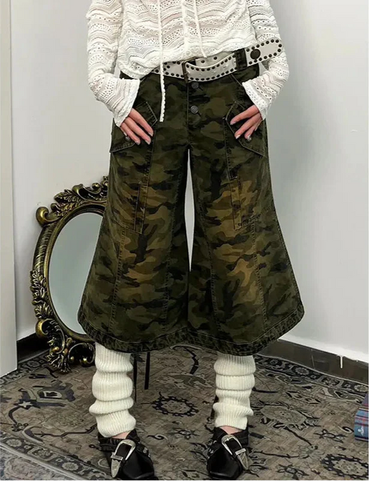 Streetwear Camouflage High Waist Wide Leg Jorts - Luxuryurbanwear