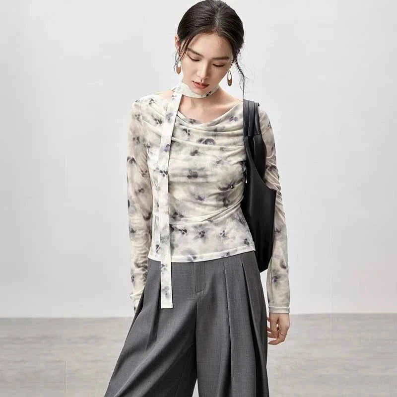 Elegant Swing Collar Long Sleeve T-shirt