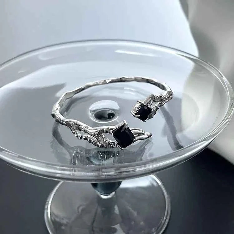 Geometric Black Square Sterling Silver Bracelet