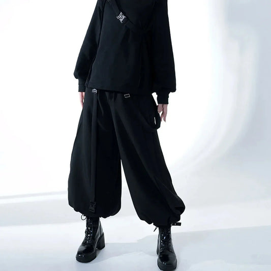 Black Tapered Loose-Fit Wide Leg Pants