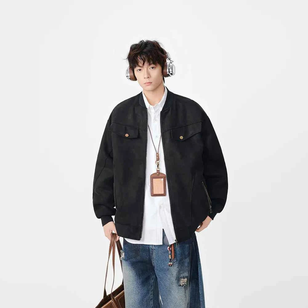 Distressed Pattern Casual Full Zip Jacket