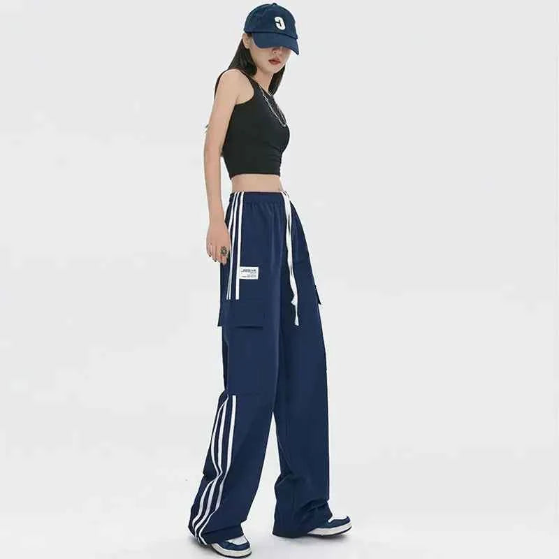 Cool Oversize Stripe Drawstring Cargo Sweatpants