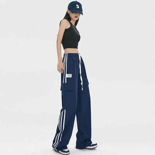 Cool Oversize Stripe Drawstring Cargo Sweatpants