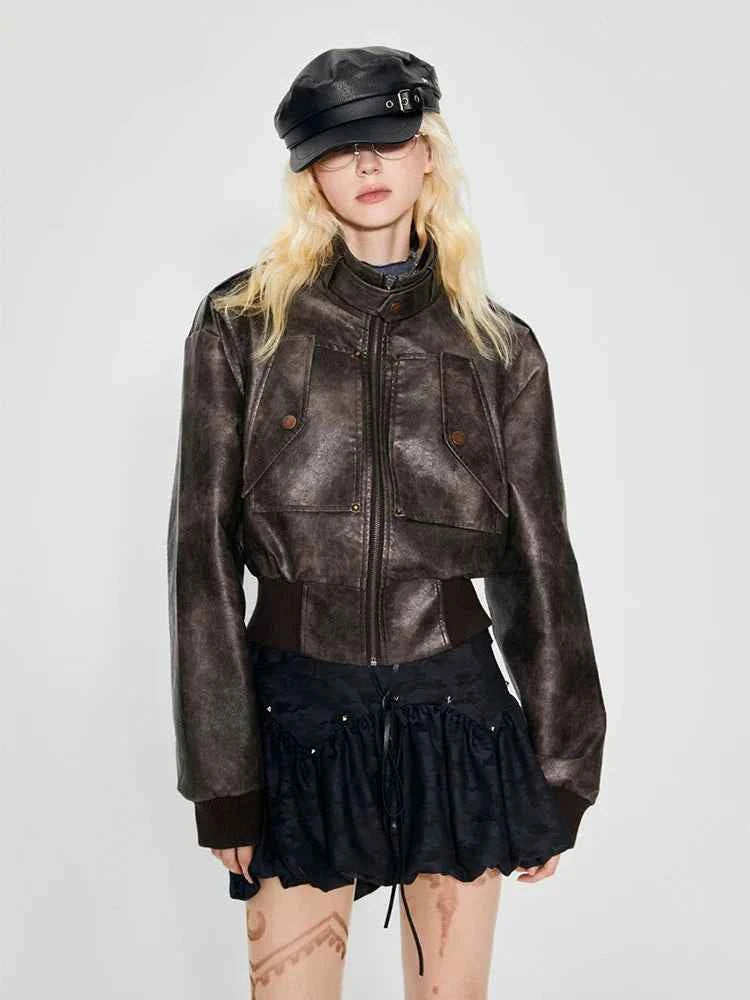 Handsome Distressed Brown PU Leather Jacket