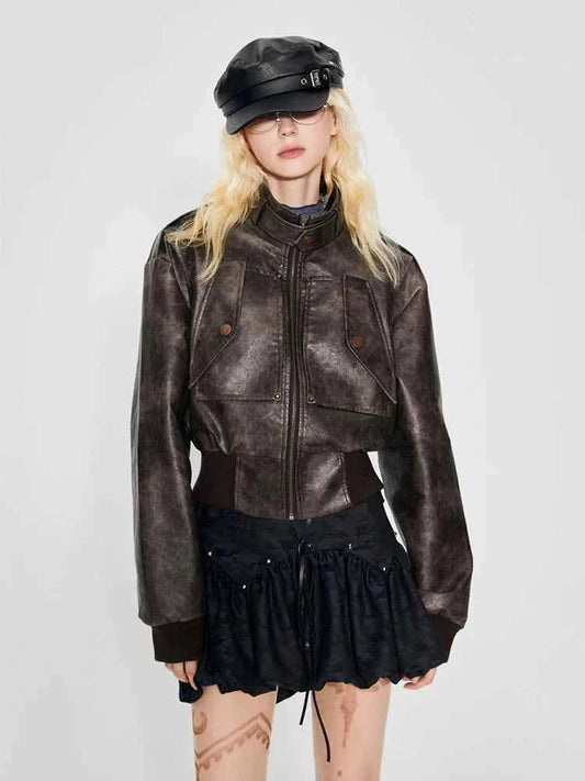 Handsome Distressed Brown PU Leather Jacket